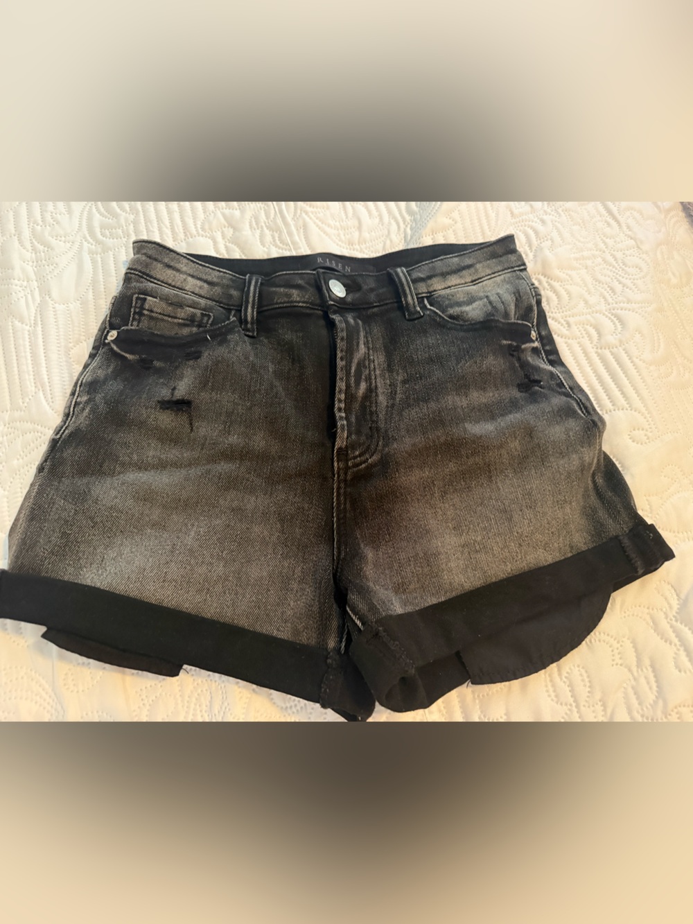 Risen Washed Black Cuffed Denim Shorts